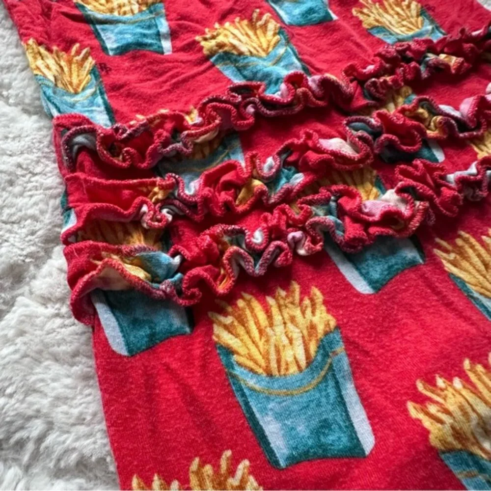 Posh Peanut | “Time Fries” Red Ruffle Butt Shorts Romper | Size 6-9 Months